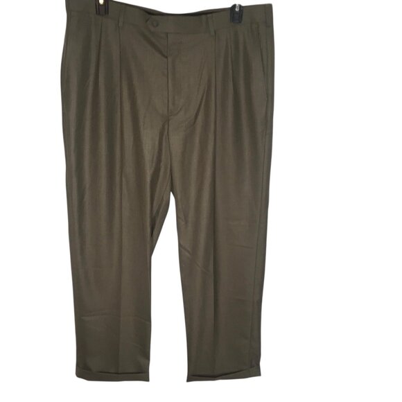 Perry Ellis America Dress Pants Mens 40x32 Brown Pleated Cuffed Front Slacks - Picture 2 of 16